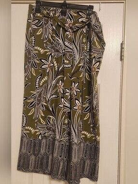 Cato Olive Green Floral Wide-Leg Pants